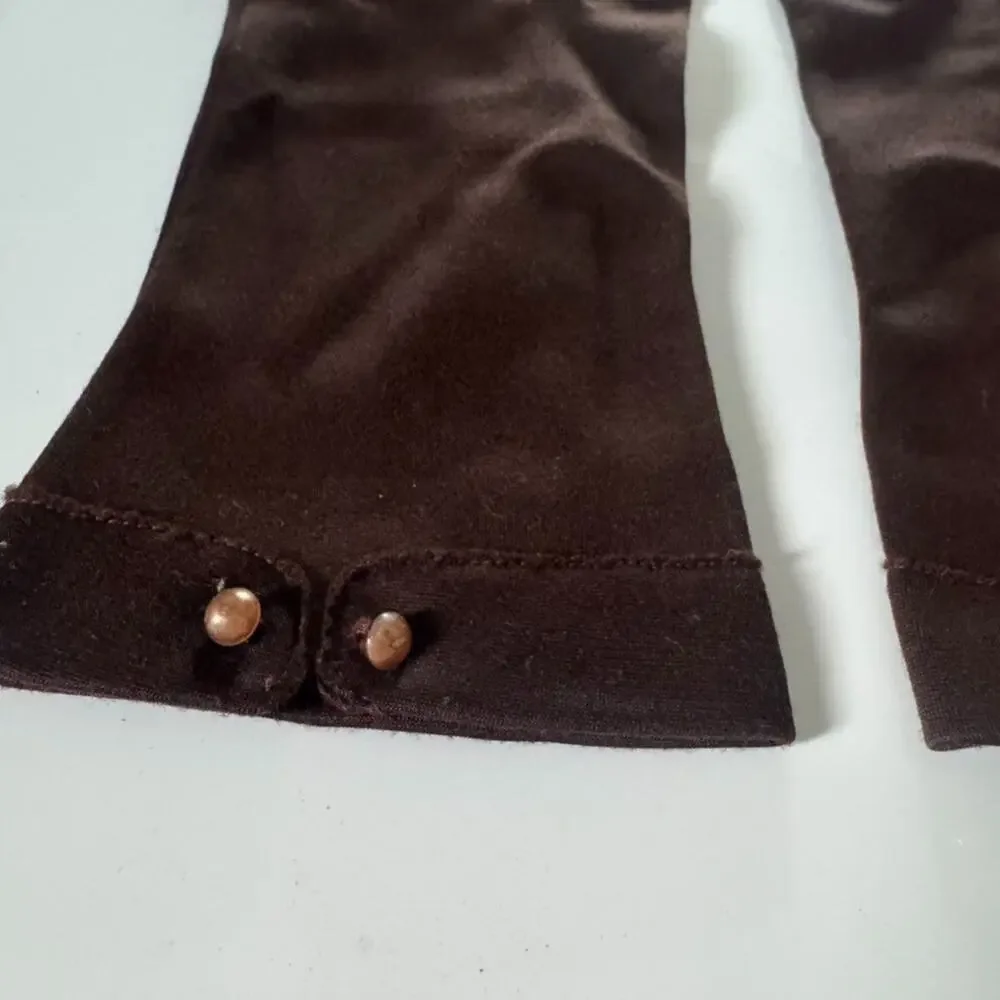 Vintage Brown Dress Gloves Double Woven Fabric with Button Women Size Small